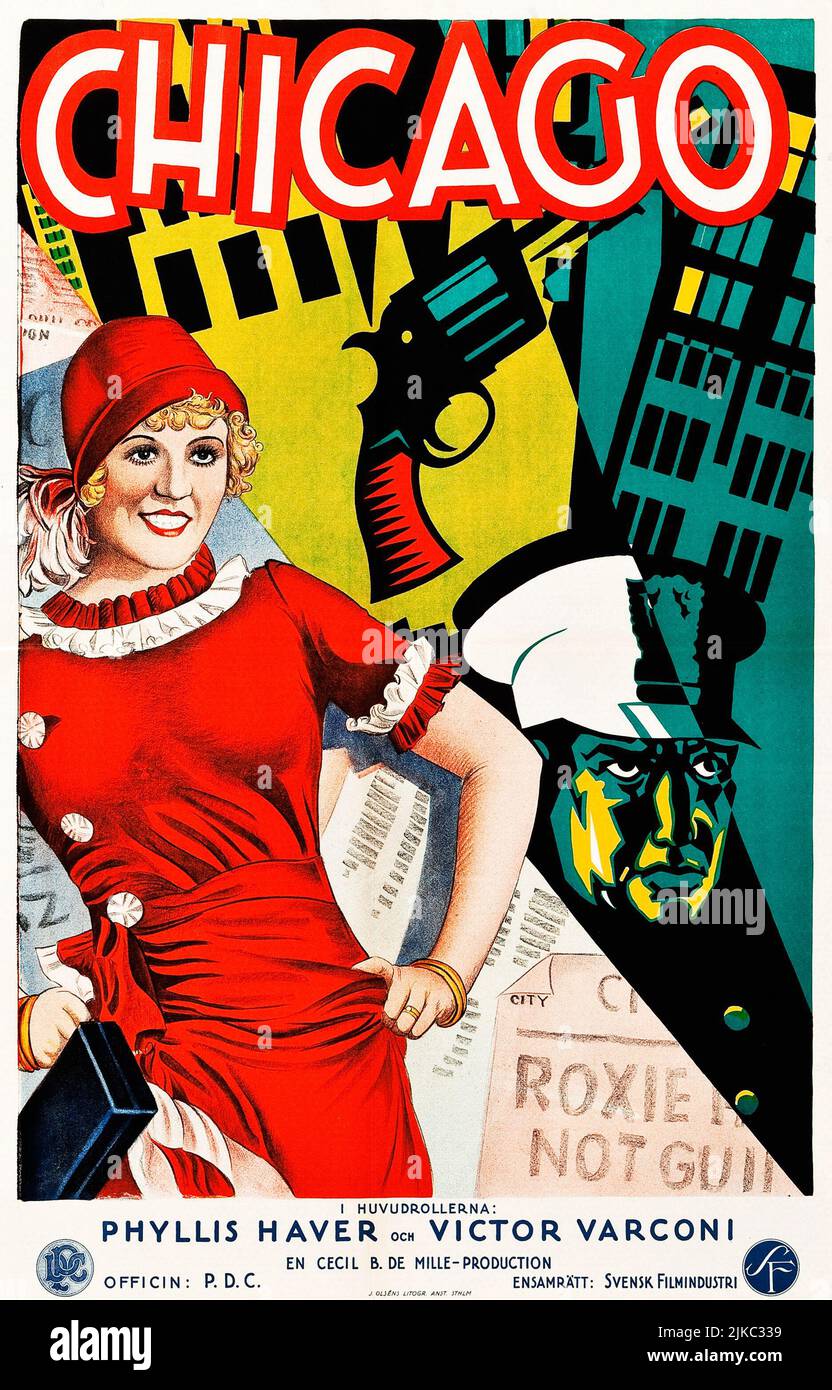 Chicago (Svensk, 1927). Poster de cinéma suédois. Phyllis Haver, Victor Varconi. Banque D'Images