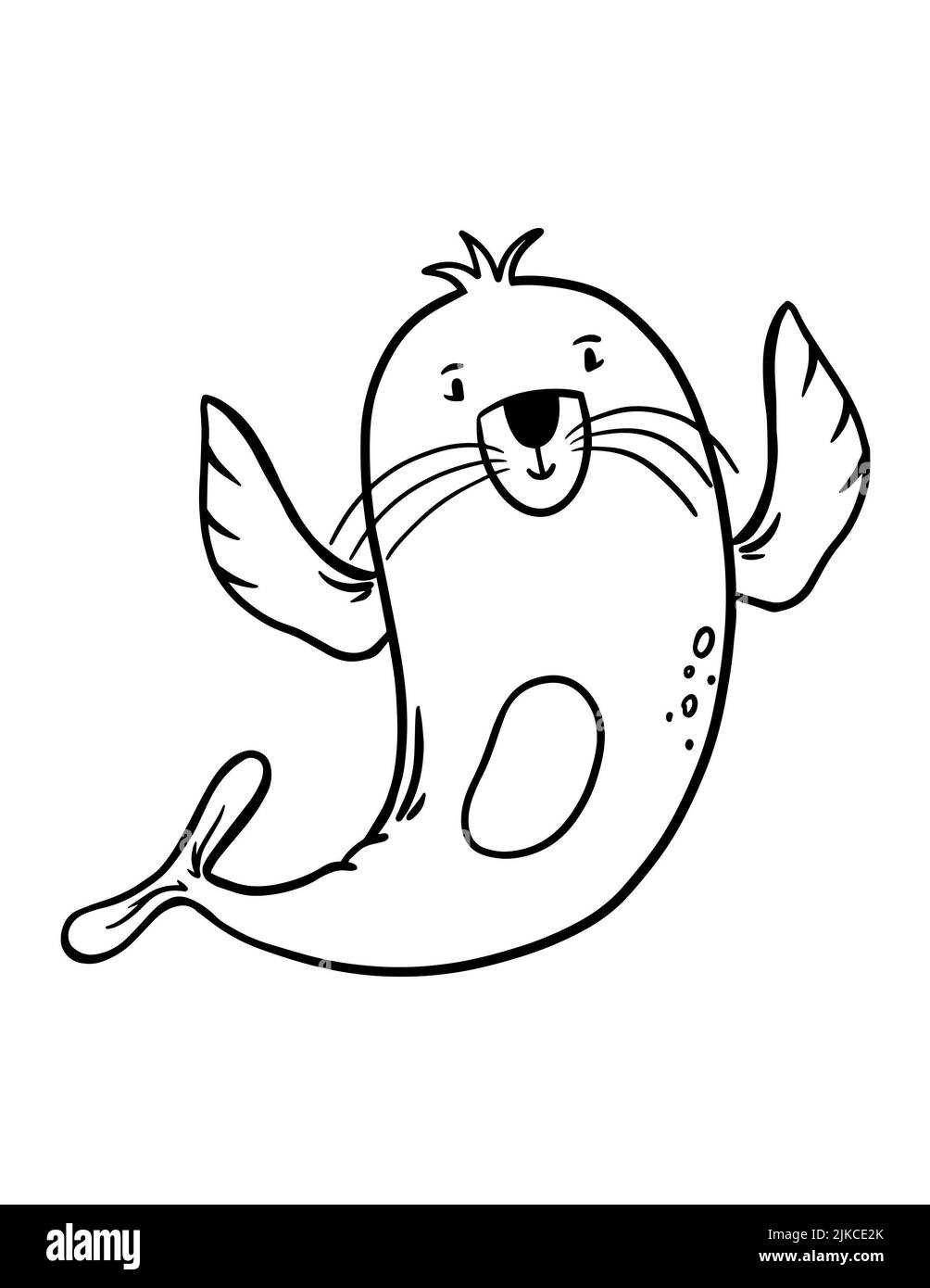 Page de coloriage des phoques à fourrure pour enfants. Illustration simple d'un animal marin sur fond blanc. Banque D'Images