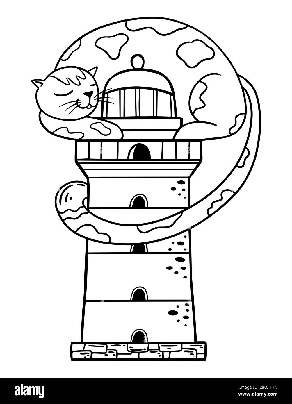 Page de coloriage de maison de dessin animé pour les enfants et les adultes. Schéma de l'illustration d'accueil. Banque D'Images