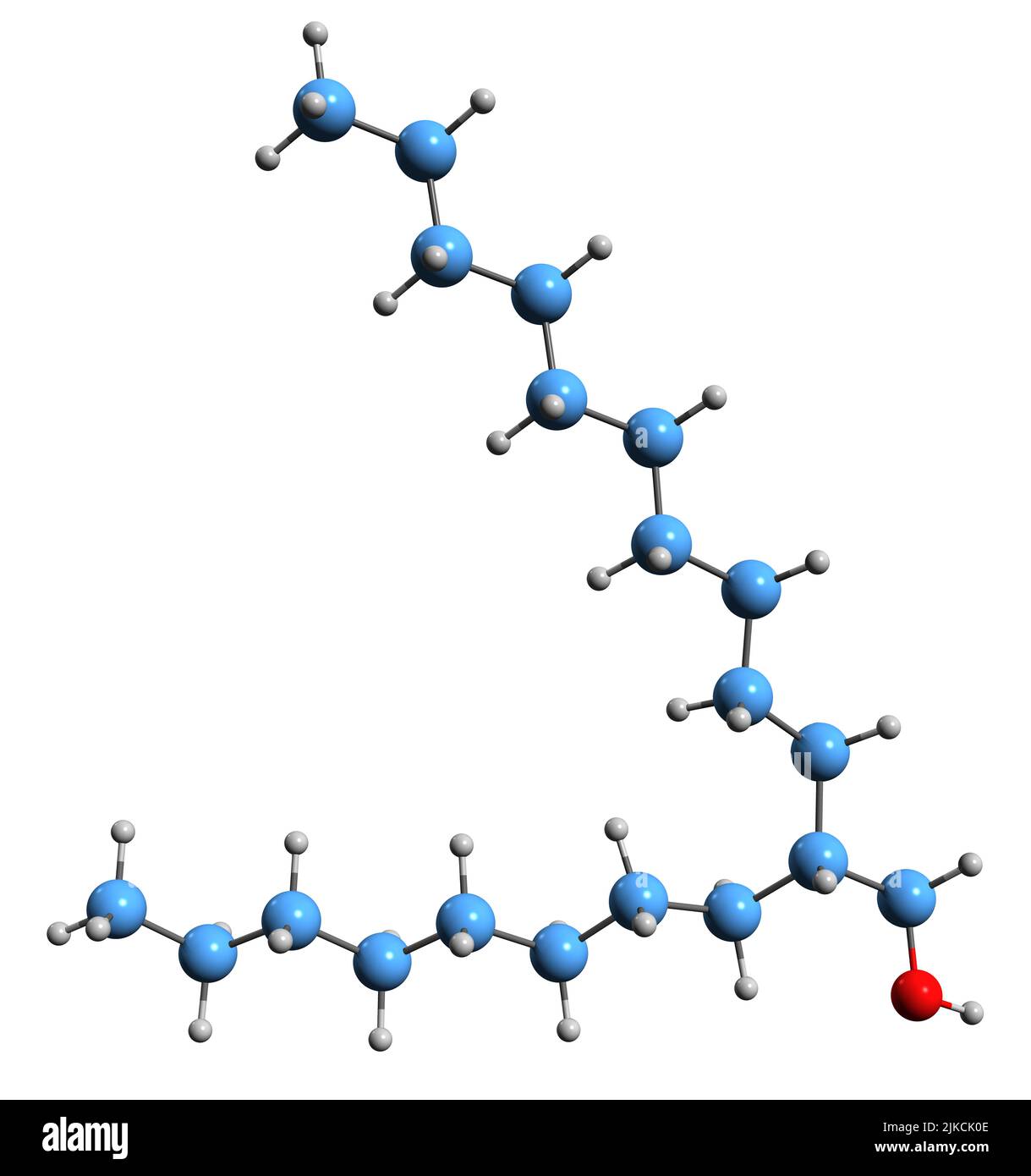 3D image de la formule squelettique Octyldodécanol - structure chimique moléculaire du produit pétrolier isolé sur fond blanc Banque D'Images