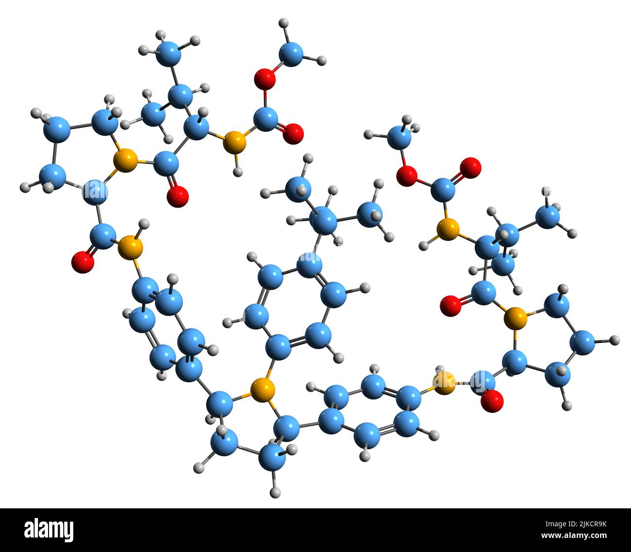 3D image de la formule squelettique Ombitasvir - structure chimique moléculaire du médicament antiviral isolé sur fond blanc Banque D'Images