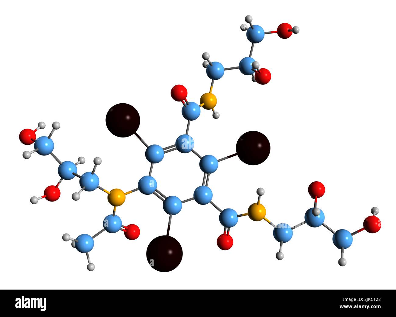 3D image de la formule squelettique de l'iohexol - structure chimique moléculaire du produit de contraste des rayons X isolé sur fond blanc Banque D'Images
