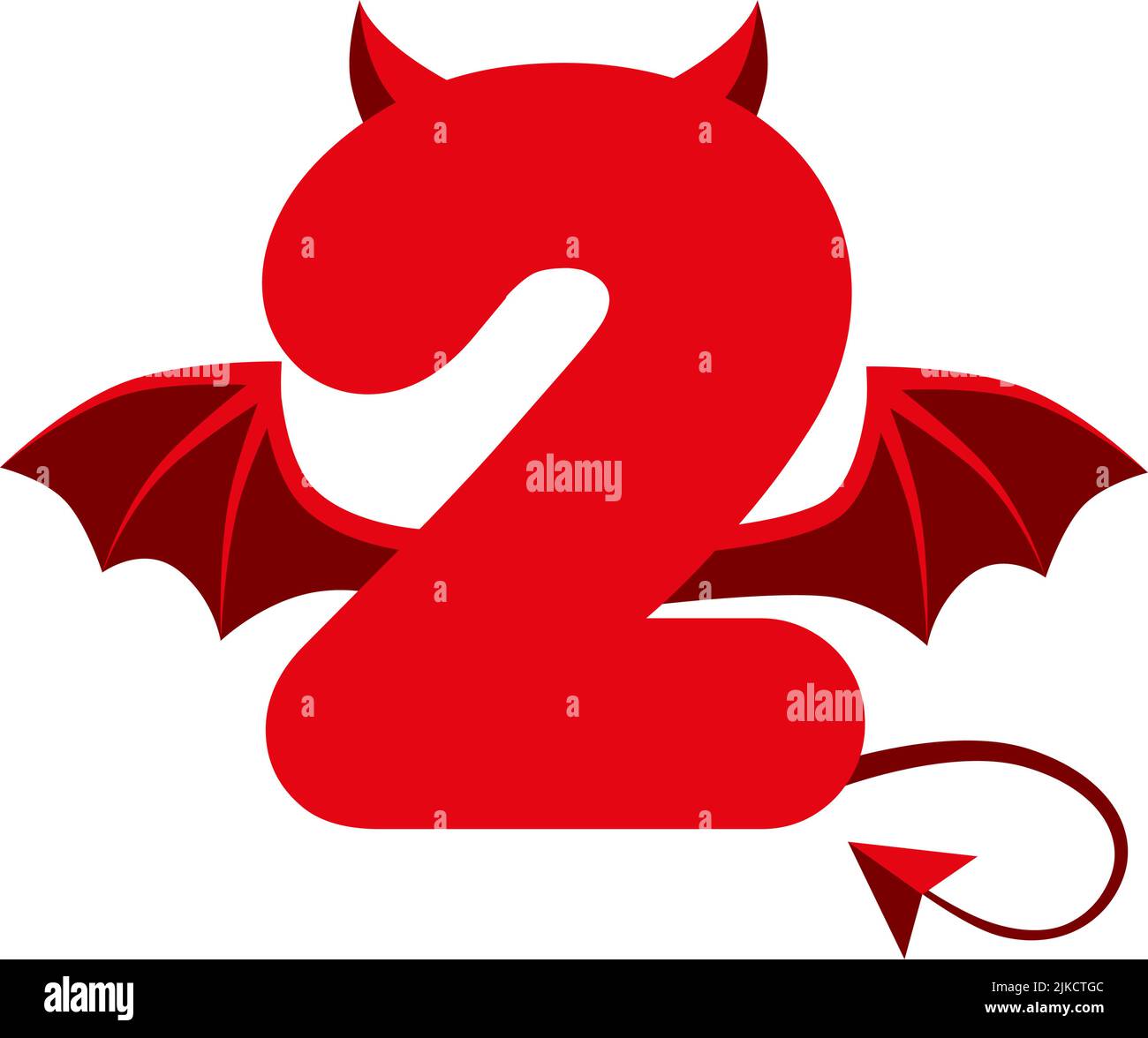 Diable rouge 1 numéros avec ailes pour les jeux d'interface utilisateur. Un démon de dessin animé sombre effrayant deux. Illustration de Vecteur