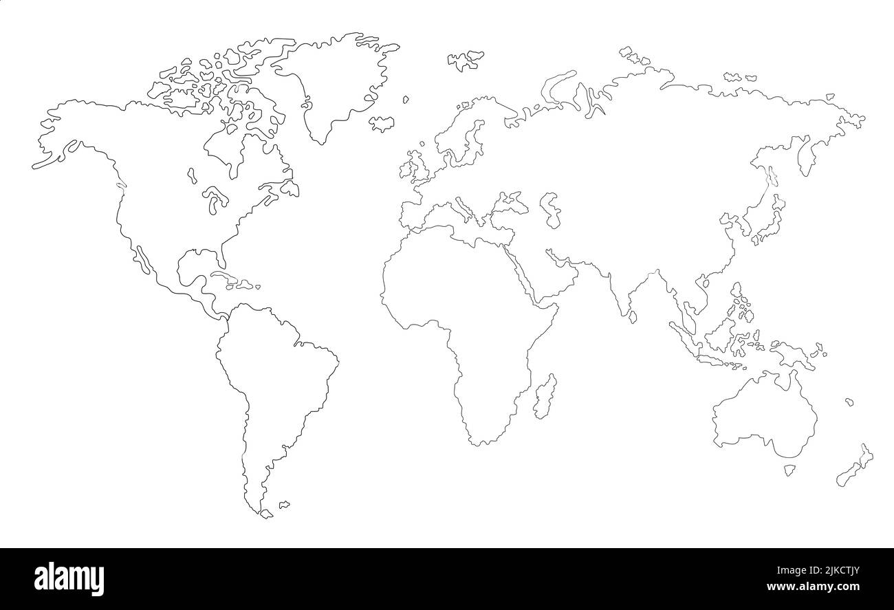 Contour de la carte du monde sur fond blanc Banque D'Images