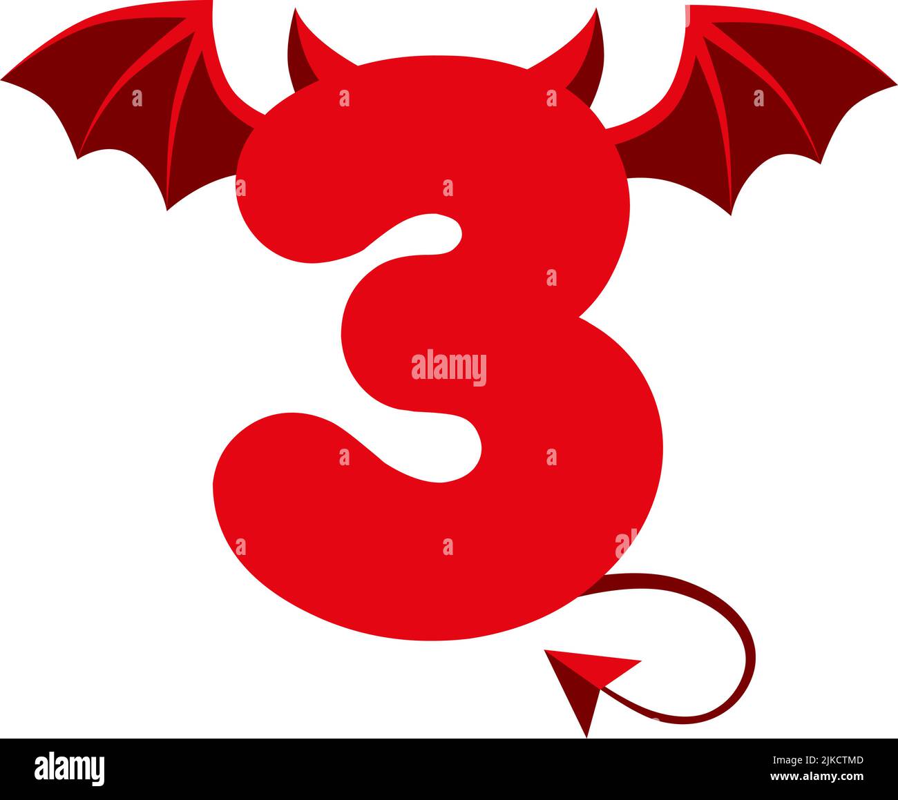 Numéro de 3 rouge diable avec ailes pour les jeux d'interface utilisateur. Un démon de dessin animé sombre trois effrayant. Illustration de Vecteur