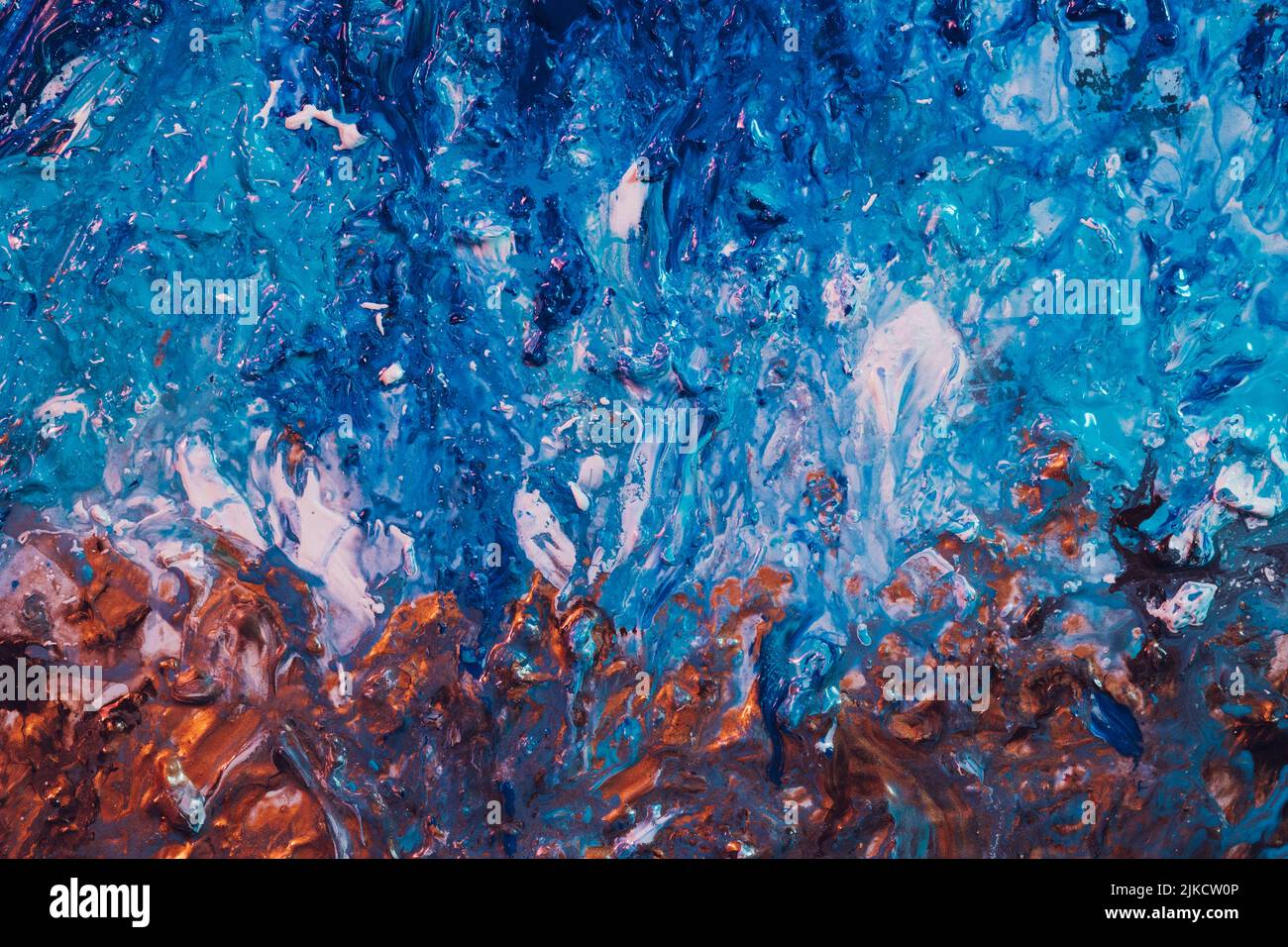 fond créatif bleu brun peinture vagues mousse Banque D'Images