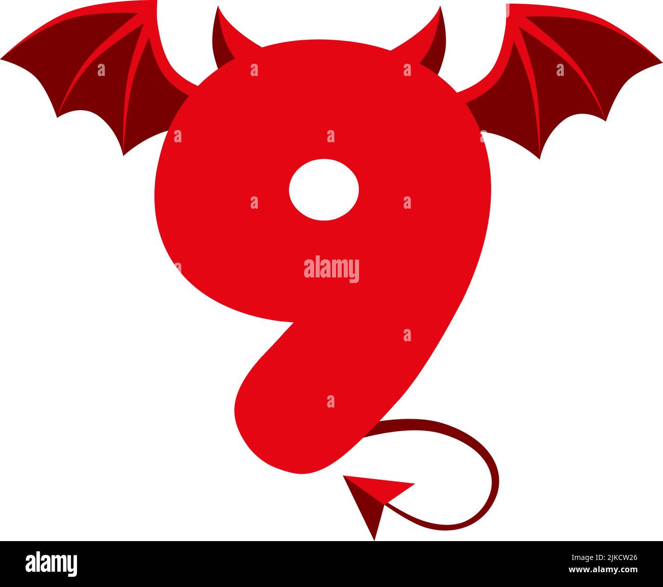 Numéro 9 rouge diable avec ailes pour les jeux d'interface utilisateur. Un démon neuf sombre et effrayant. Illustration de Vecteur