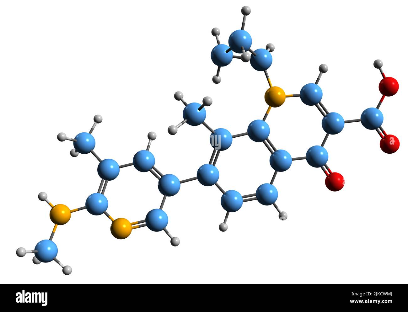 3D image de la formule squelettique Ozenoxacine - structure chimique moléculaire du médicament Impétigo isolé sur fond blanc Banque D'Images