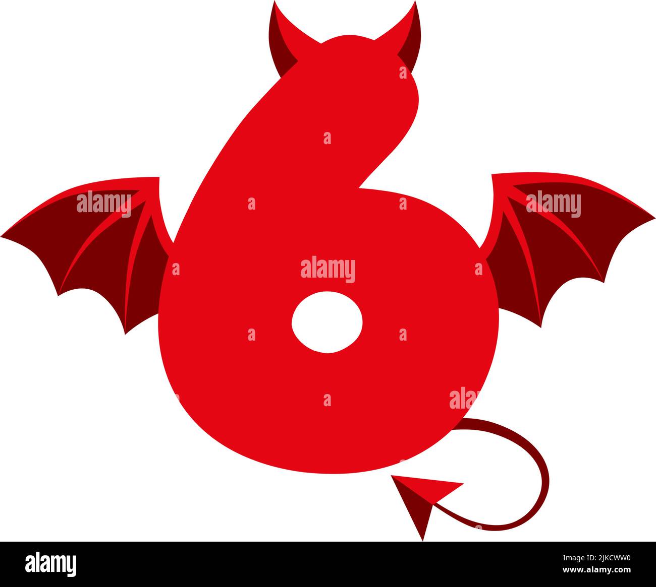 Numéro de 6 rouge diable avec ailes pour les jeux d'interface utilisateur. Un démon de dessin animé sombre six effrayant. Illustration de Vecteur