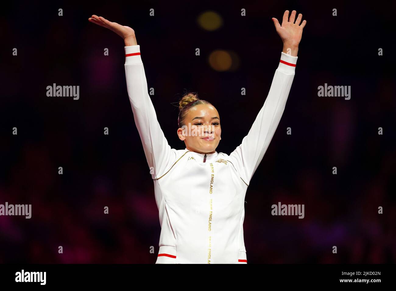 Birmingham, Royaume-Uni. 01st août 2022. Birmingham, Angleterre, 1 août 2022: Georgia-Mae Fenton (Angleterre) vainqueur de la médaille d'or des bars inégaux lors de l'événement artistique de gymnastique des Jeux du Commonwealth de Birmingham 2022 à l'arène de Birmingham, en Angleterre. (Daniela Porcelli/SPP) crédit: SPP Sport presse photo. /Alamy Live News Banque D'Images