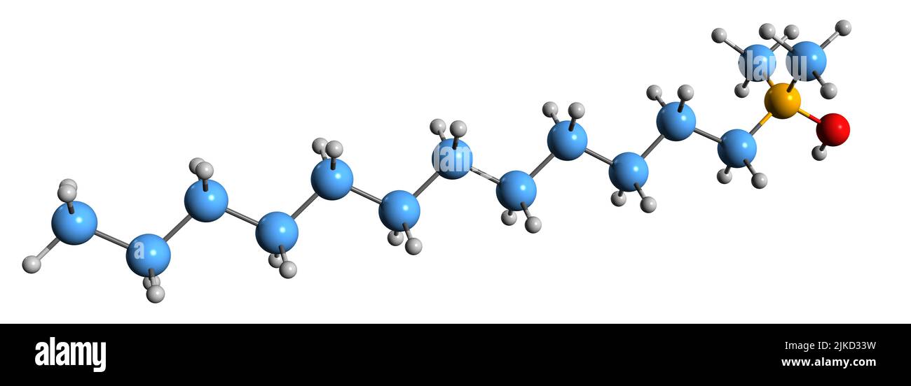 3D image de la formule squelettique de l'oxyde de Lauryldiméthylamine - structure chimique moléculaire du surfactant zwittérionique isolé sur fond blanc Banque D'Images