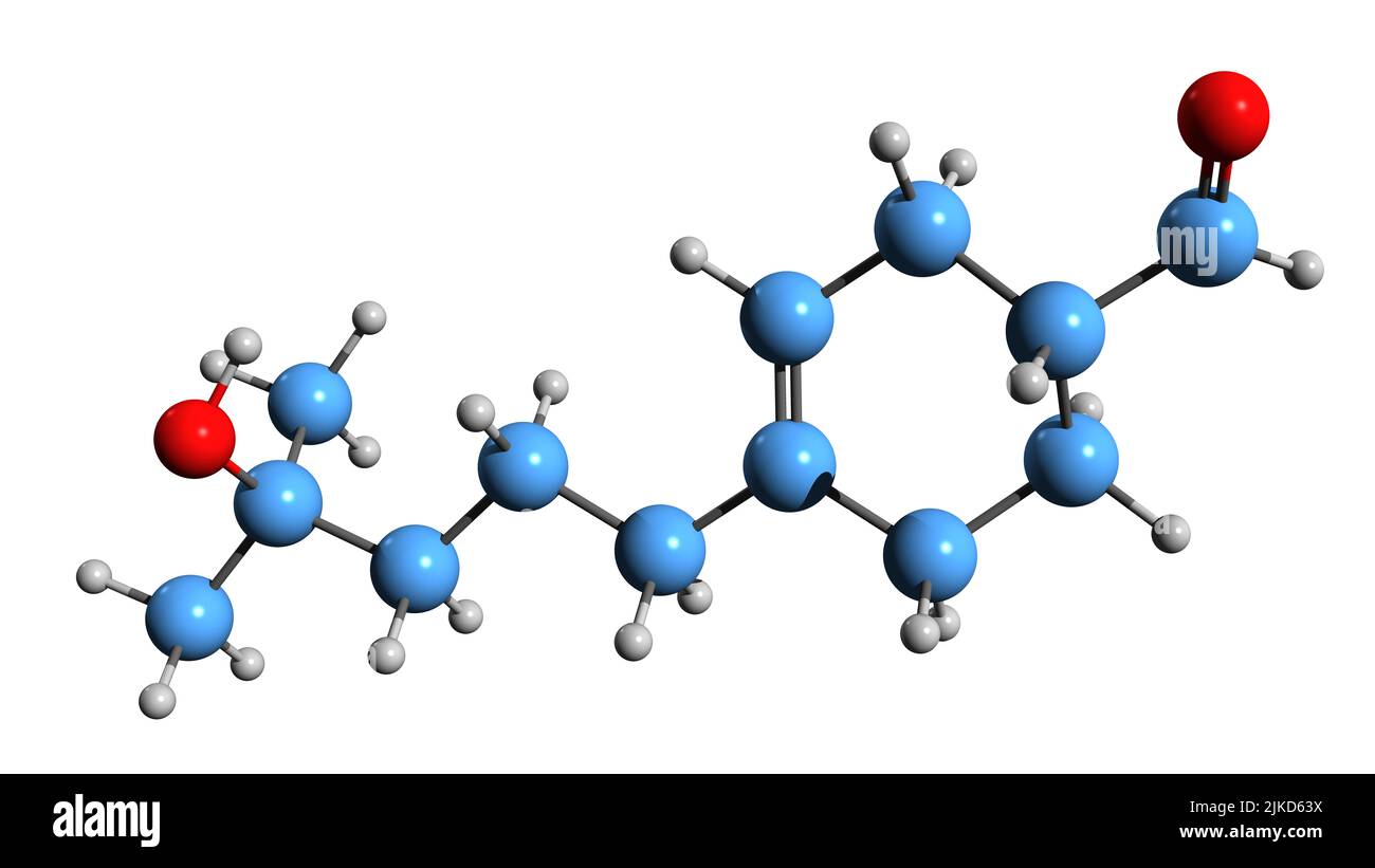 3D image de la formule squelettique  d'Hydroxyméthylpentylcyclohexenecarboxaldéhyde - structure chimique  moléculaire du lyral isolé sur fond blanc Photo Stock - Alamy