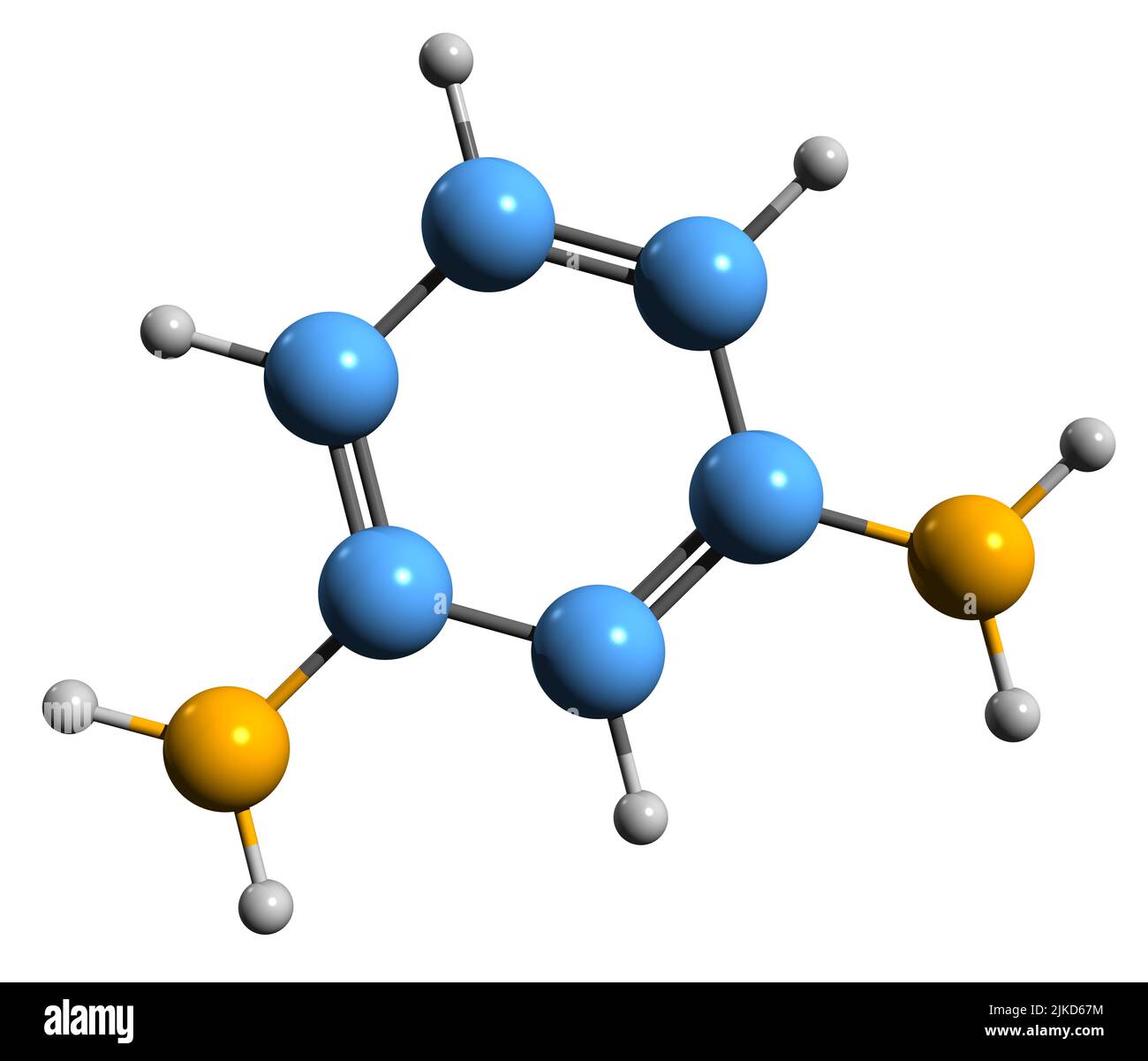 3D image de la formule squelettique de la m-phénylènediamine - structure chimique moléculaire du composé organique diaminobenzène isolé sur fond blanc Banque D'Images