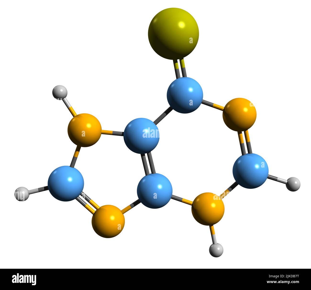 3D image de la formule squelettique de la mercaptopurine - structure chimique moléculaire du médicament 6-mercaptopurine isolé sur fond blanc Banque D'Images