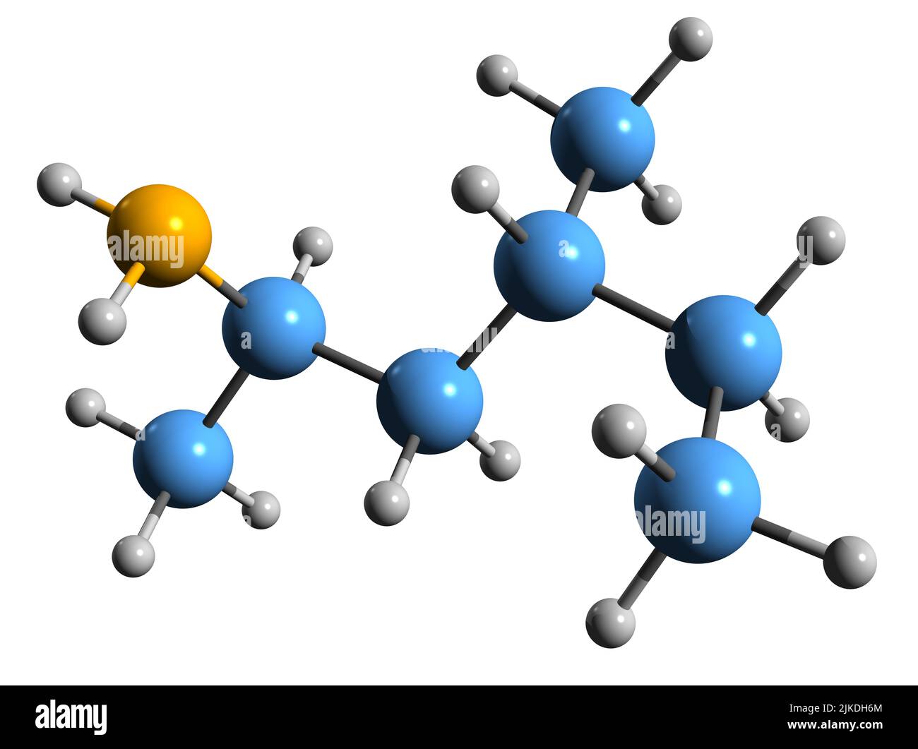 3D image de la formule squelettique de méthylhexanamine - structure chimique moléculaire du médicament sympathomimétique isolé sur fond blanc Banque D'Images