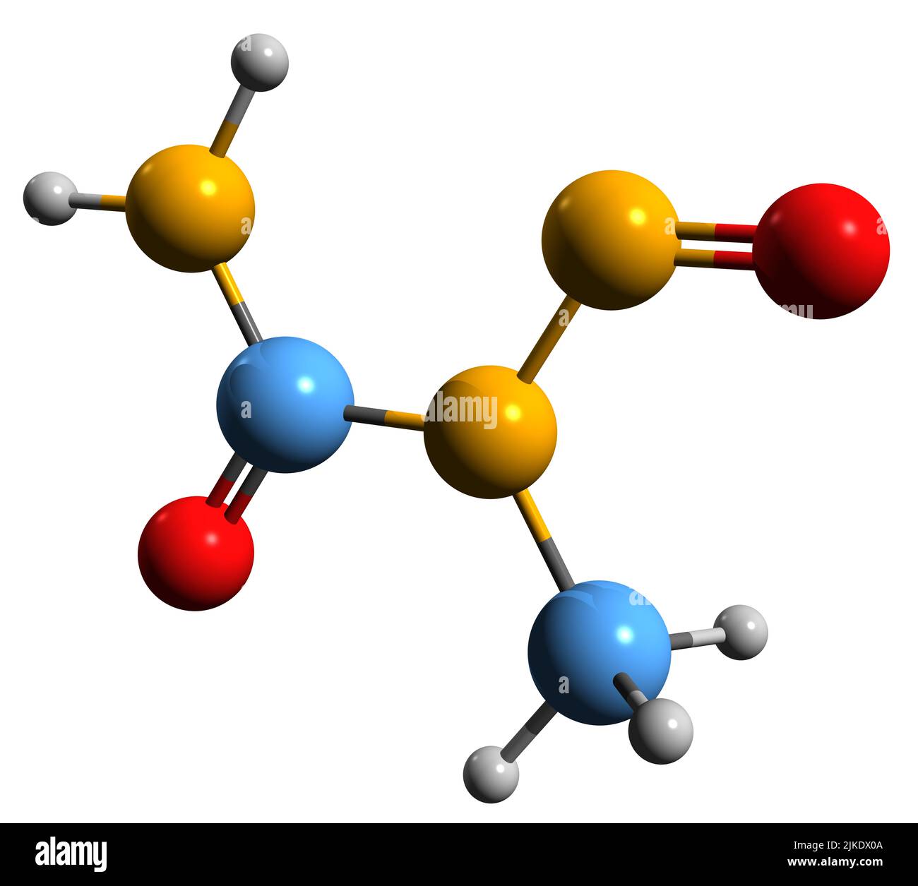 3D image de la formule squelettique N-nitroso-N-méthylurée - structure chimique moléculaire du cancérogène, du mutagène et du tératogène isolés sur fond blanc Banque D'Images