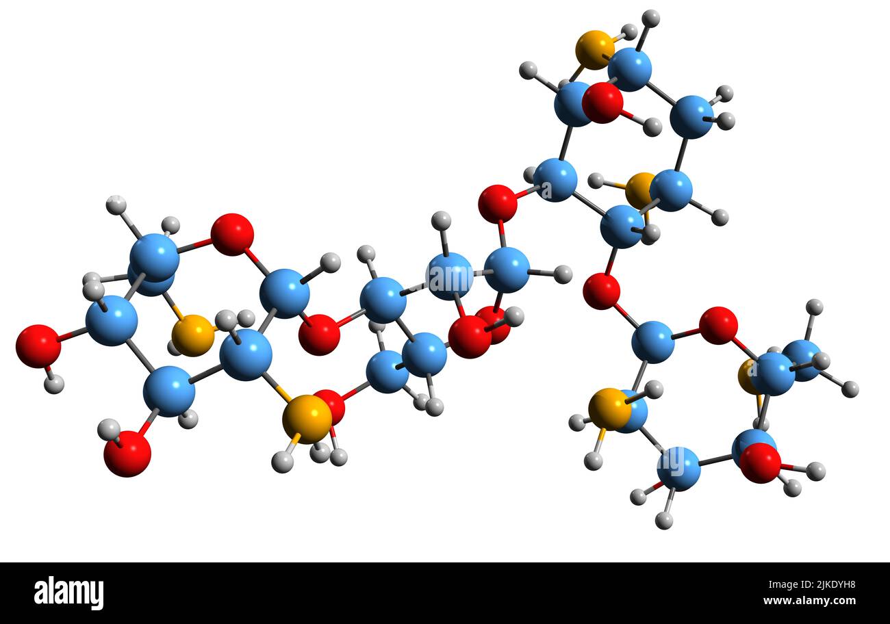 3D image de la formule squelettique de Neomycine B - structure chimique moléculaire de l'antibiotique aminoglycoside isolé sur fond blanc Banque D'Images