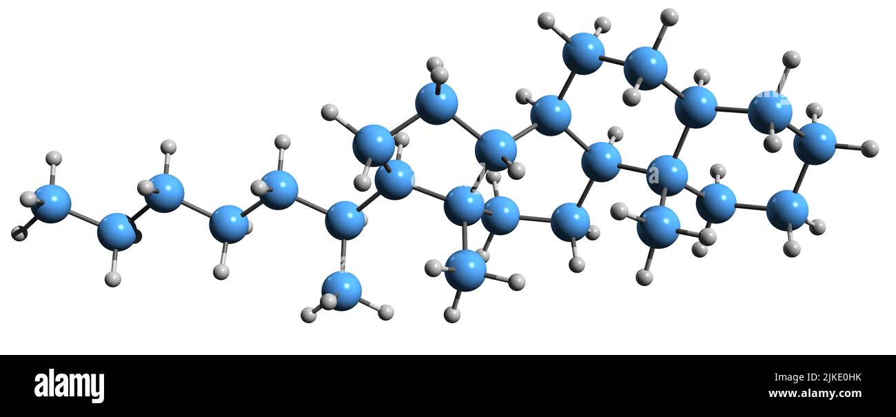 3D image de la formule squelettique de Norcholestane - structure chimique moléculaire du dérivé stéroïde isolé sur fond blanc Banque D'Images