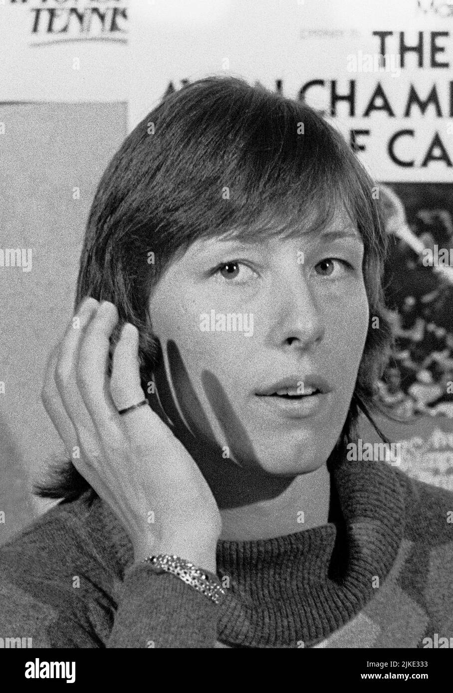 Martina Navratilova, joueur de tennis, lors d'une conférence de presse en Californie, en 1980 Banque D'Images