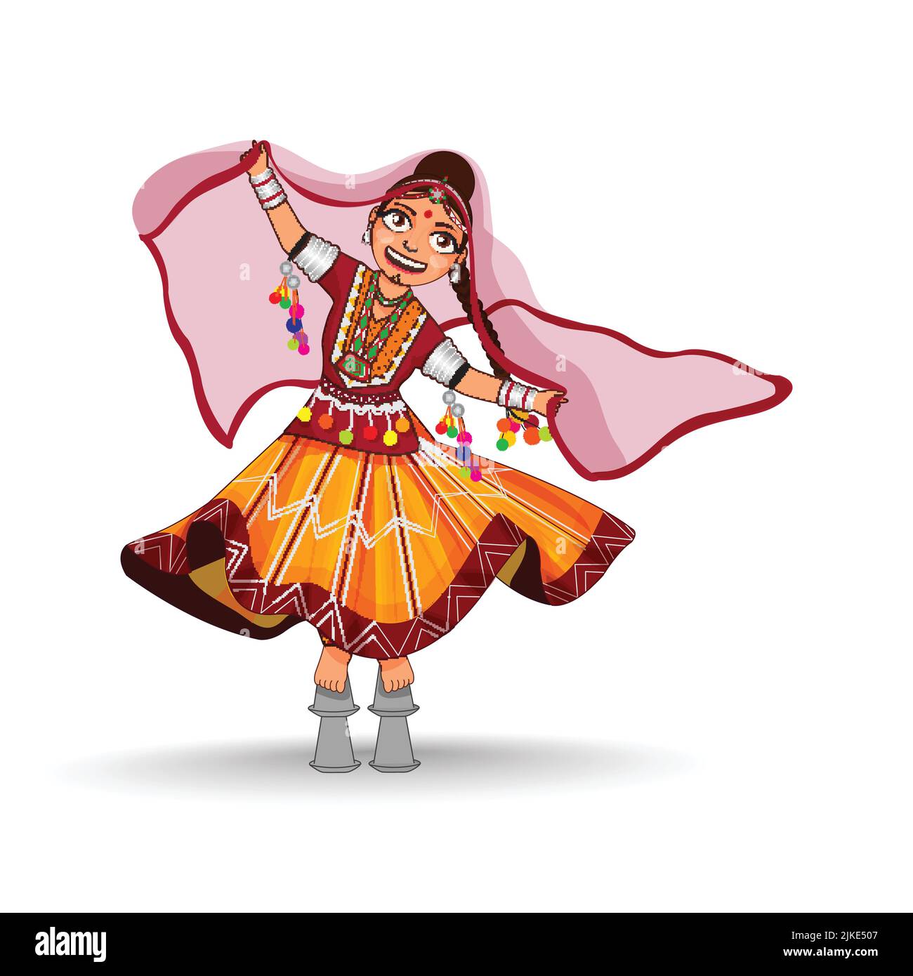 Rajasthani Jeune fille faisant des performances dans la robe traditionnelle. Illustration de Vecteur