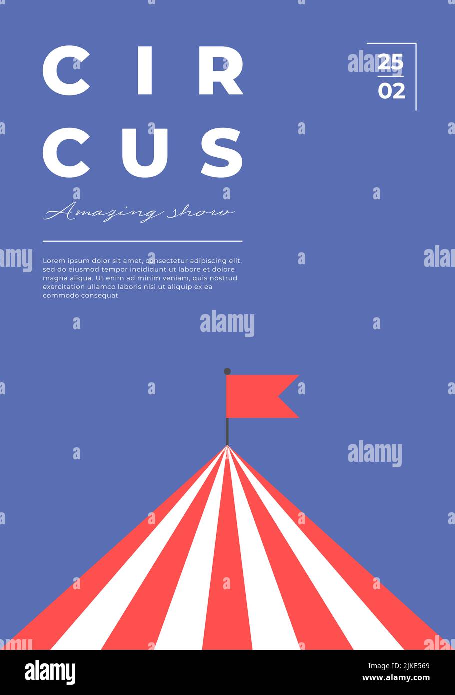 Spectacle de cirque incroyable affiche verticale tendance minimale. Carnival Funkfair bannière de design minimaliste avec tente de marquise de divertissement. Étiquette eps vecteur plat de festival d'amusement Illustration de Vecteur