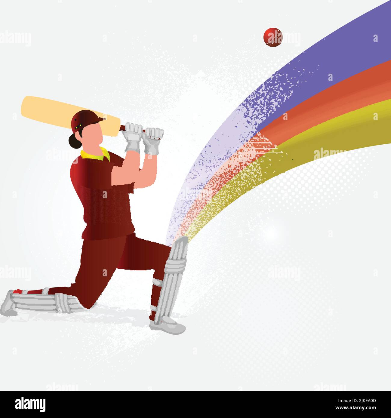 West Indies Femme batter Player frapper le ballon et l'effet de bruit Wavy sur fond blanc. Illustration de Vecteur