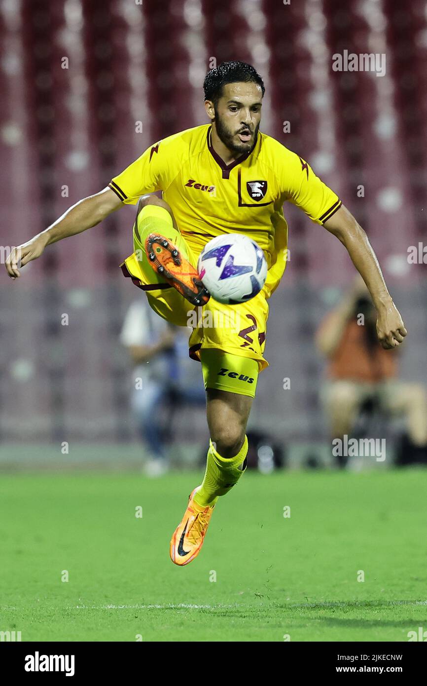 Foto Alessandro Garofalo/LaPresse30 Luglio 2022 Salerno, Italie - États-Unis Salernitana vs Adana Demirspelr - amichevole estive Prima trofeo Angelo Iervolino. Stade Arechi. Nella foto: Wajdi Kechrida (USA Salerntana 1919); 30 juillet , 2022 Salerno, Italie - Etats-Unis Salerntana vs Adana Demirspor, football sportif, match d'été amical premier Angelo Iervolino trophée Arechi stade. Dans la photo: Wajdi Kechrida (US Salernitana 1919); Banque D'Images