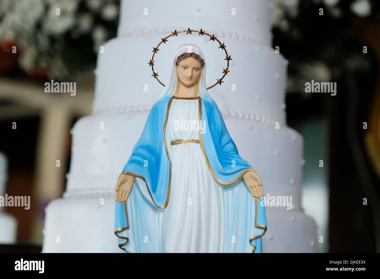 Buildclassic Statue Notre-Dame De Grâce 34,3 Cm – Vierge Marie Peinte à La Main, Résine Pierre, Décoration Catholique Autel