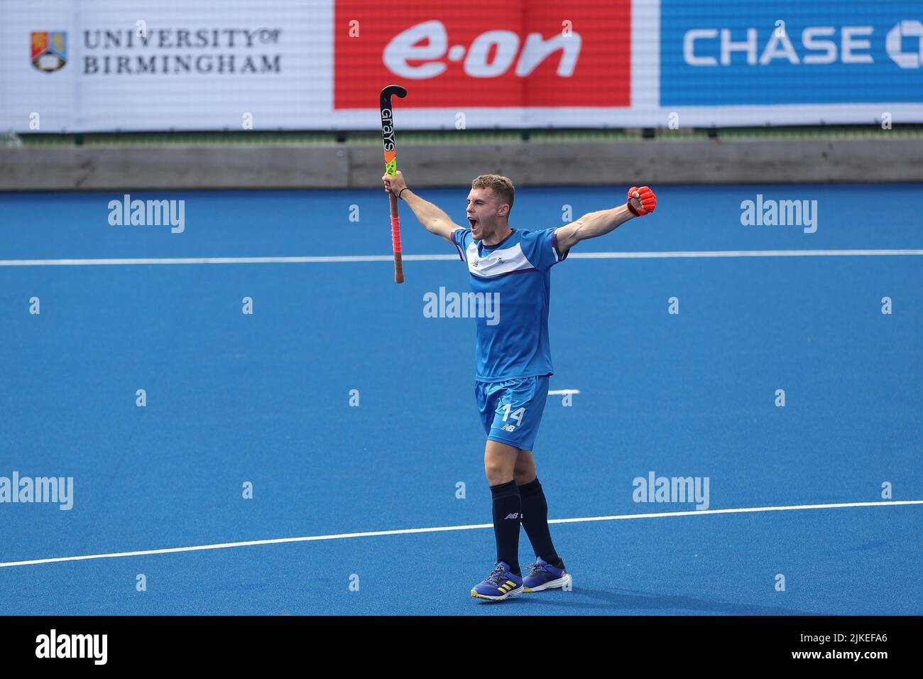 Cammy GOLDEN célèbre un but pendant la piscine de hockey masculin Un match entre l'Écosse et l'Afrique du Sud le quatrième jour des Jeux du Commonwealth à l'Université de Birmingham, Selly Oak, Birmingham, Angleterre, le vendredi 29th juillet 2022. (Credit: Mark Fletcher | MI News) Credit: MI News & Sport /Alay Live News Banque D'Images