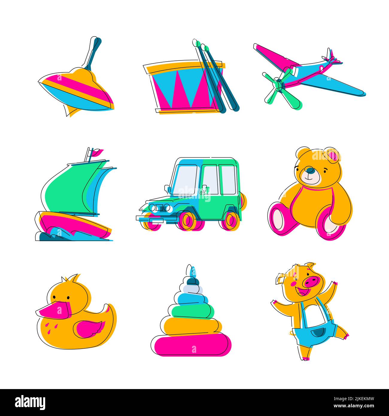 Jouets favoris pour enfants - ensemble d'icônes de style design plat Illustration de Vecteur