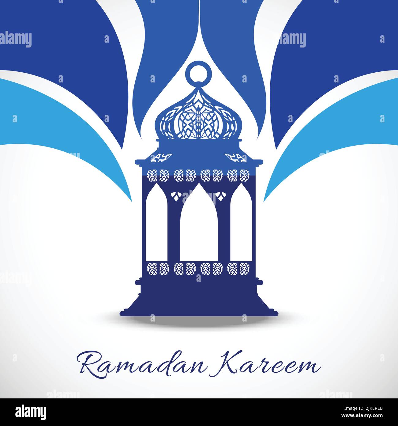 Ramadan Kareem concept avec lampe arabe sur fond bleu et blanc. Illustration de Vecteur