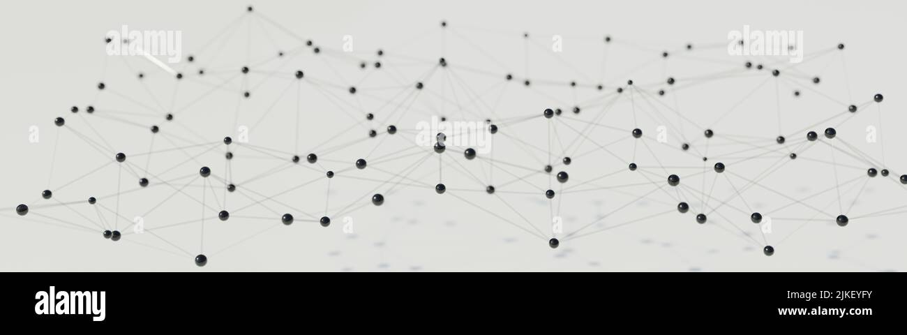 Arrière-plan géométrique réseau abstrait. Connexion de points et de lignes noirs sur blanc. Structure de plexus de technologie numérique, bannière. 3d rendu Banque D'Images