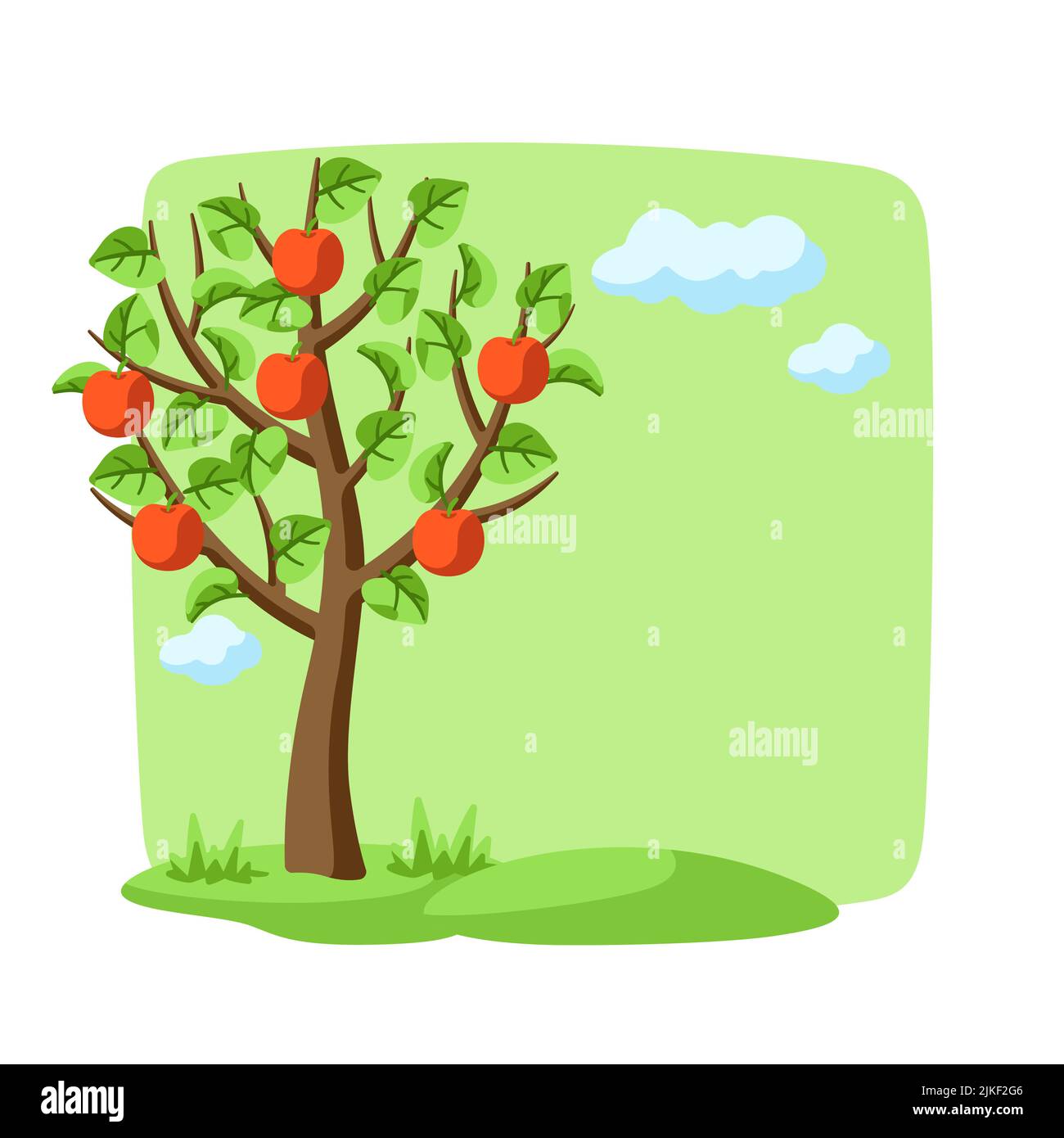 Arbre d'été avec pommes et feuilles. Illustration de la nature saisonnière. Illustration de Vecteur
