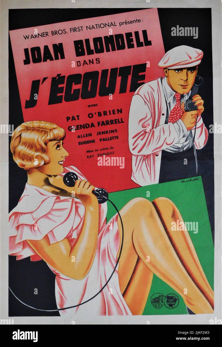 Affiche française pour JOAN BLONDLL et PAT O'BRIEN dans J'AI VOTRE NUMÉRO 1934 réalisateur RAY ENRIGHT Warner Bros. Banque D'Images
