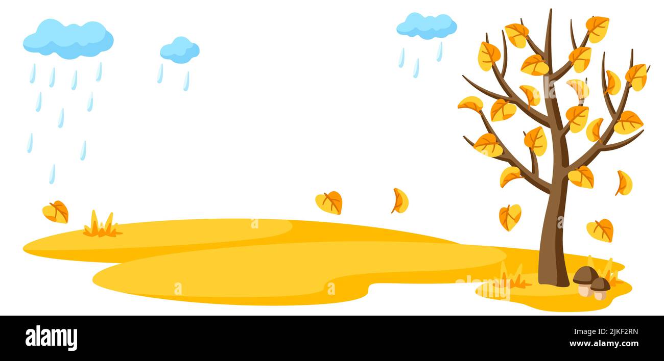 Arbre d'automne avec des feuilles jaunes en chute. Illustration de la nature saisonnière. Illustration de Vecteur