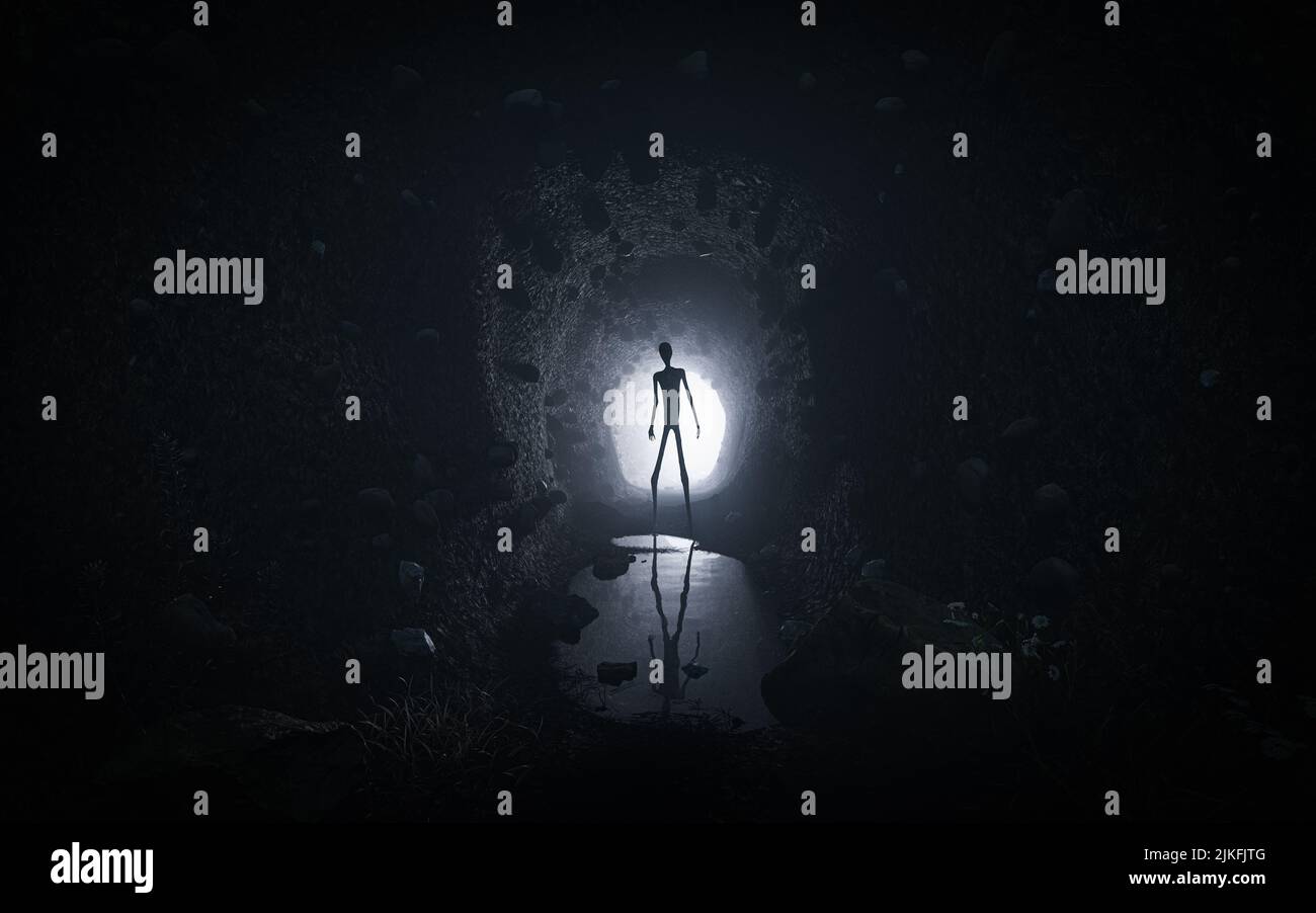 Extraterrestre mystique dans le tunnel de la mine - rendu 3D Banque D'Images