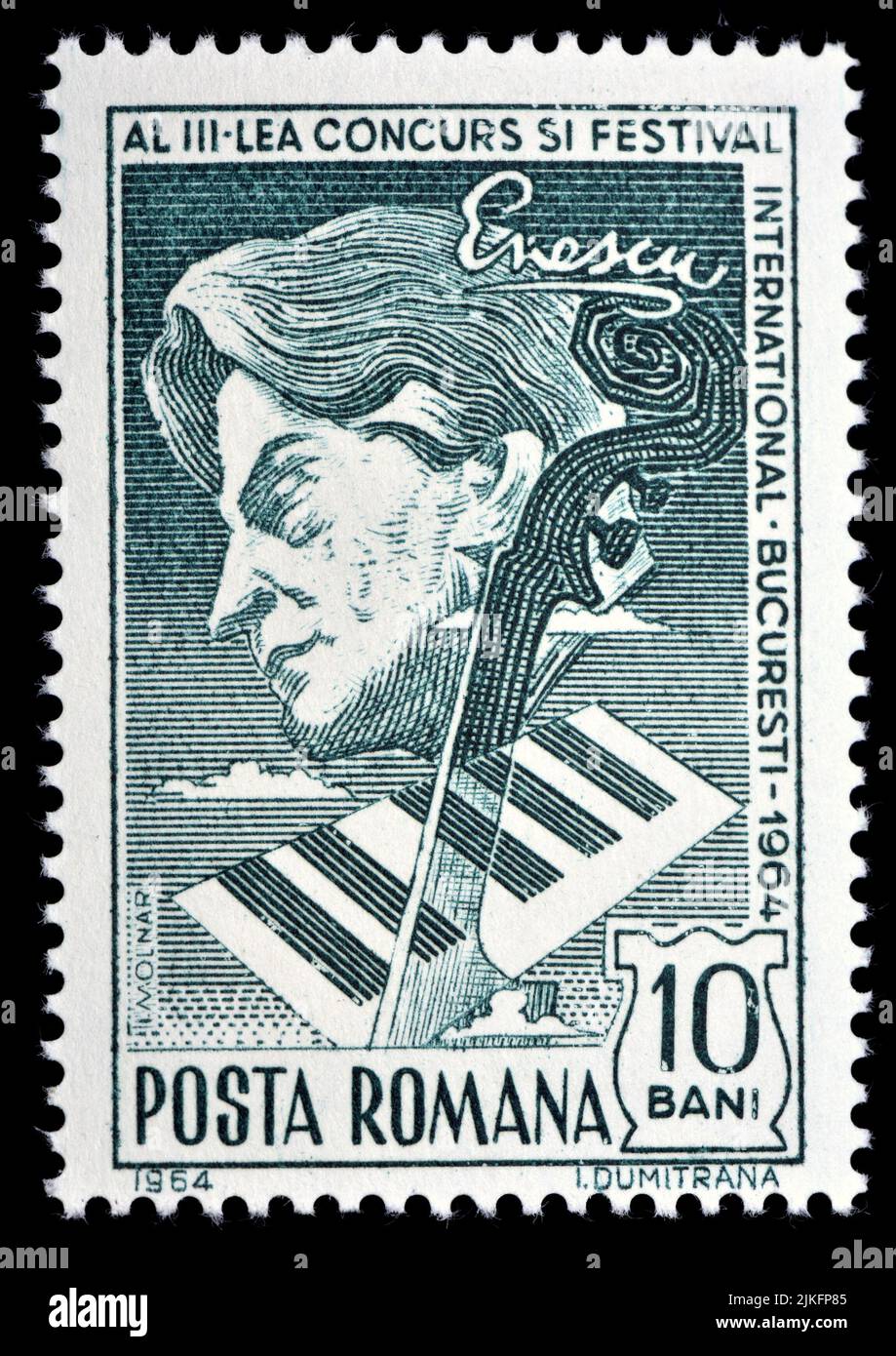 Timbre-poste roumain (1964) : troisième Festival international George Enescu : George Enescu / Georges Enesco (1881-1955) compositeur roumain, violoniste, c Banque D'Images