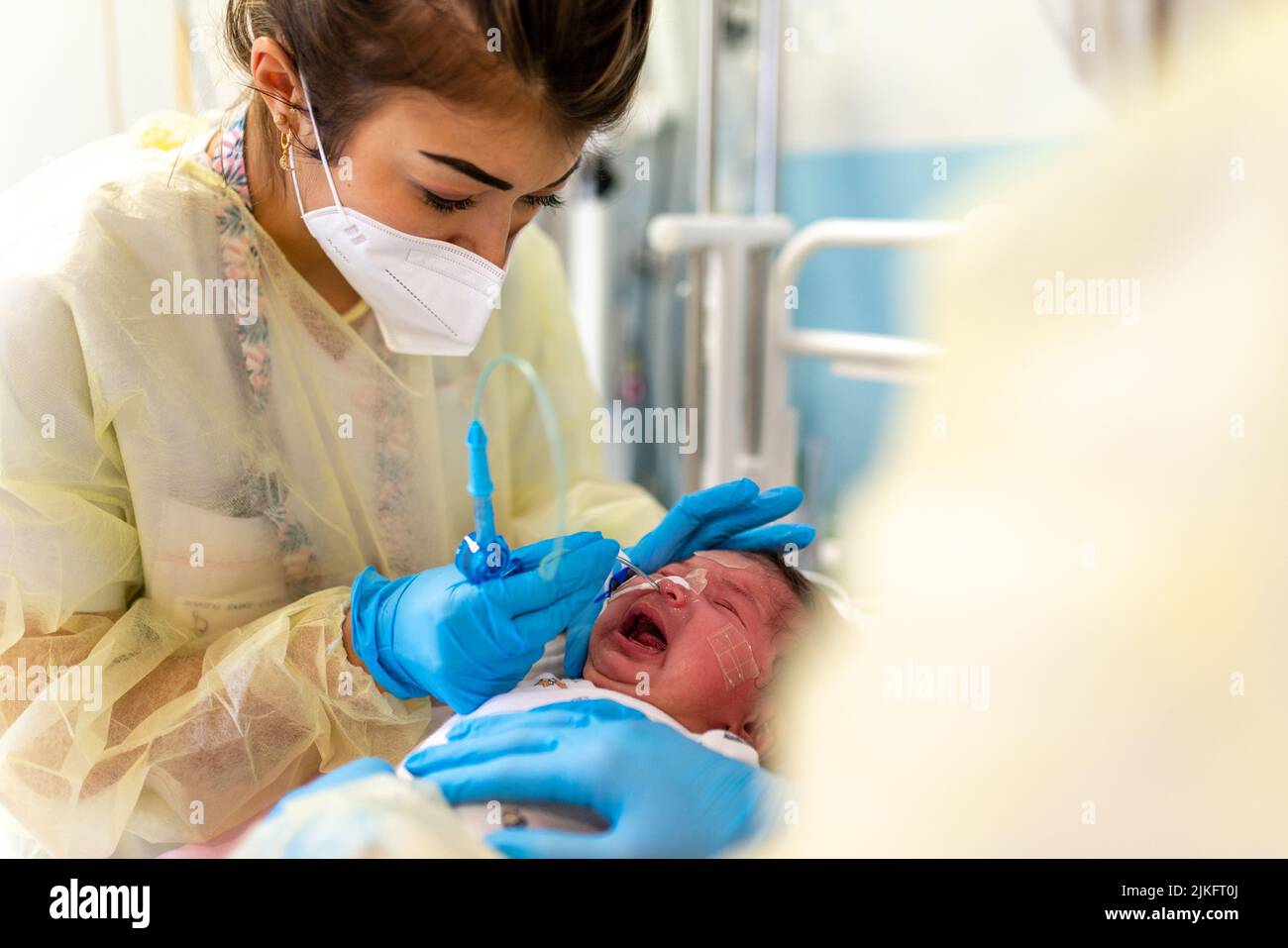 Épidémie de bronchiolite dans un service pédiatrique de l'hôpital. Banque D'Images