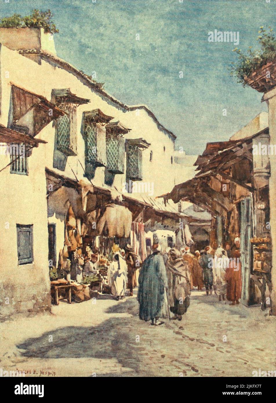 Souk el Belat, Tunis peint par Frances E Nesbitt dans le livre « Algérie et Tunis » Date de publication 1906 Éditeur Londres, A. et C. Black Banque D'Images