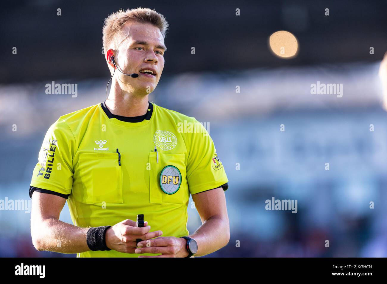 Farum, Danemark. 01st août 2022. L'arbitre Jacob Karlsen a vu pendant le match Superliga de 3F entre le FC Nordsjaelland et Lyngby Boldklub à droite de Dream Park à Farum. (Crédit photo : Gonzales photo/Alamy Live News Banque D'Images