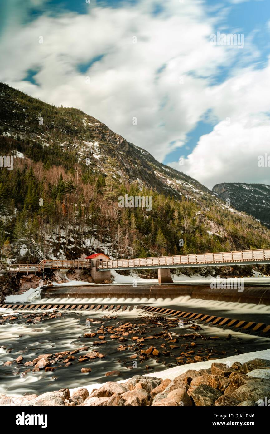 Plan vertical d'un pont audessus d'une rivière dans une zone rurale de