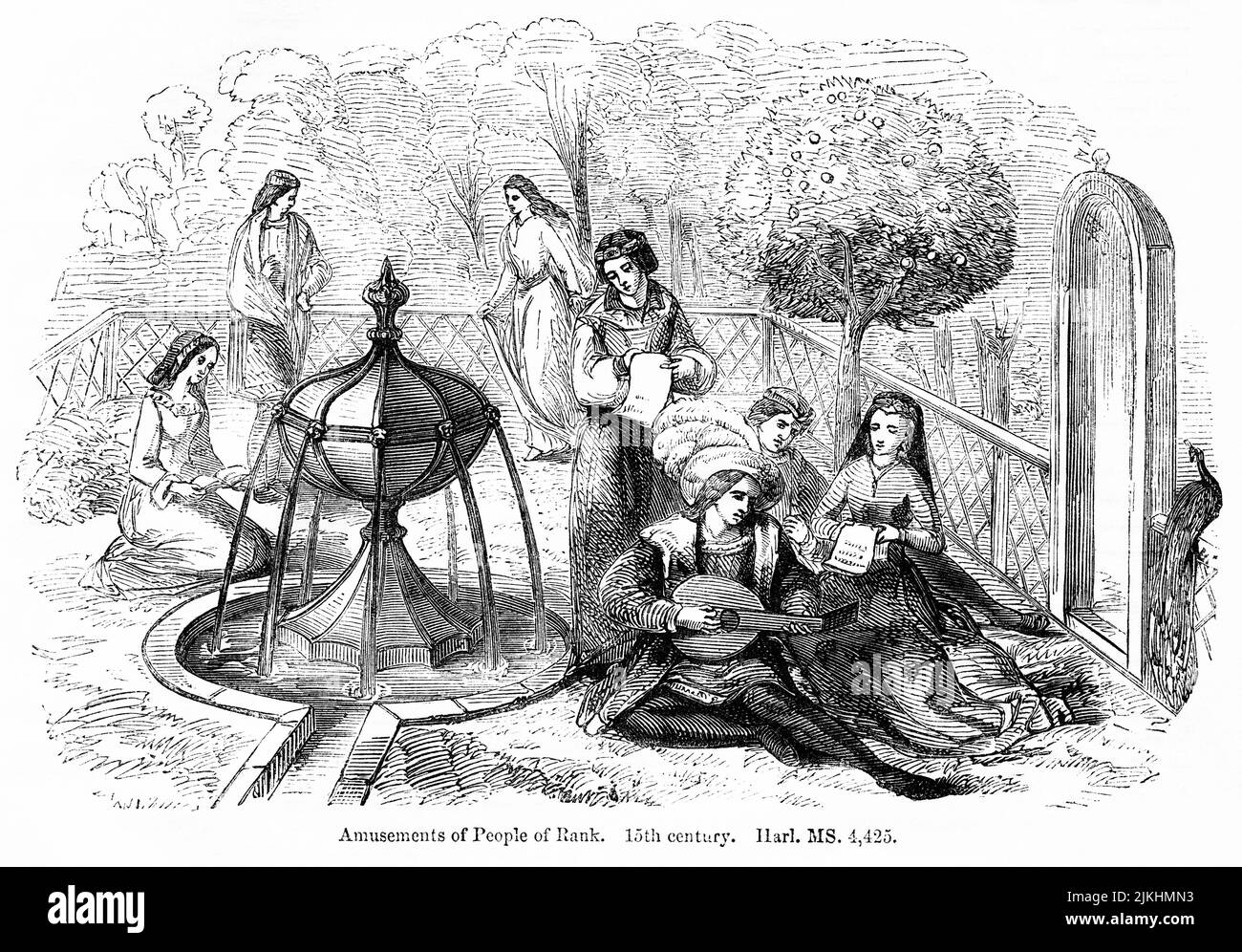 Les divertissements de People of Rank, 15th Century, Illustration du livre, « John Cassel's Illustrated History of England, Volume II », texte de William Howitt, Cassell, Petter, et Galpin, Londres, 1858 Banque D'Images