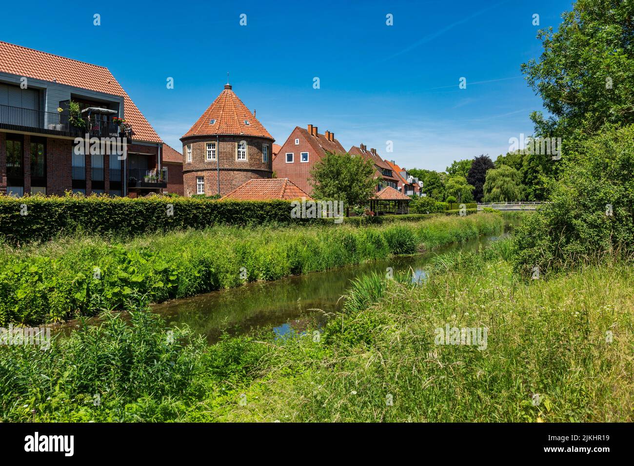 Allemagne, Coesfeld, Berkel, Baumberge, Muensterland, Westphalie, Rhénanie-du-Nord-Westphalie, Tour poudrière de Coesfeld sur la plaine inondable de Berkel, fortification de l'ancienne ville, bâtiment en briques Banque D'Images