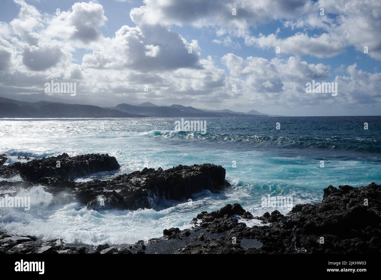 Un paysage paisible de la mer à Las Canteras Beach, Las Palmas, Gran Canaria, Espagne Banque D'Images