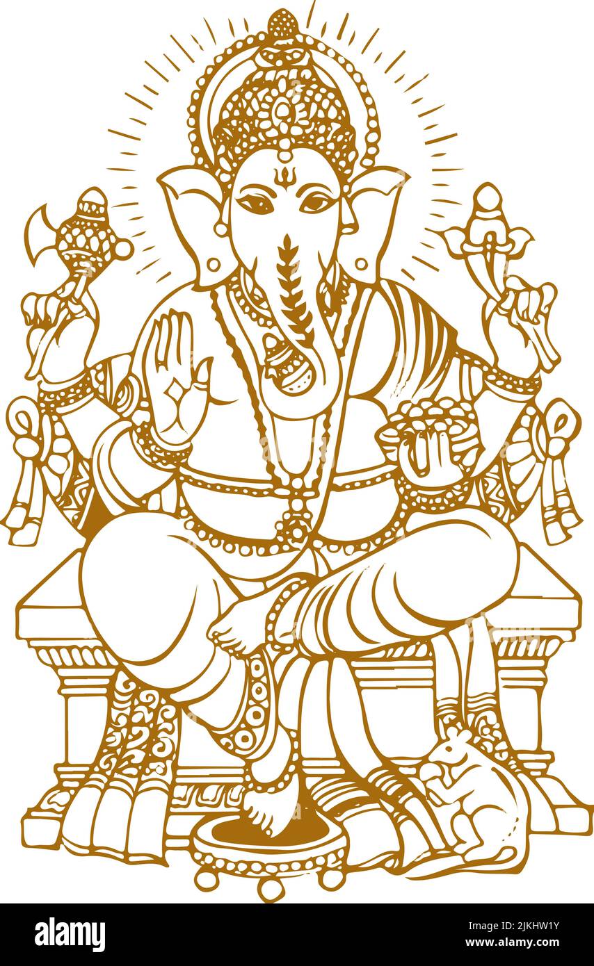 Dessin ou esquisse de Lord Ganesha Contour et Silhouette Illustration modifiable Banque D'Images