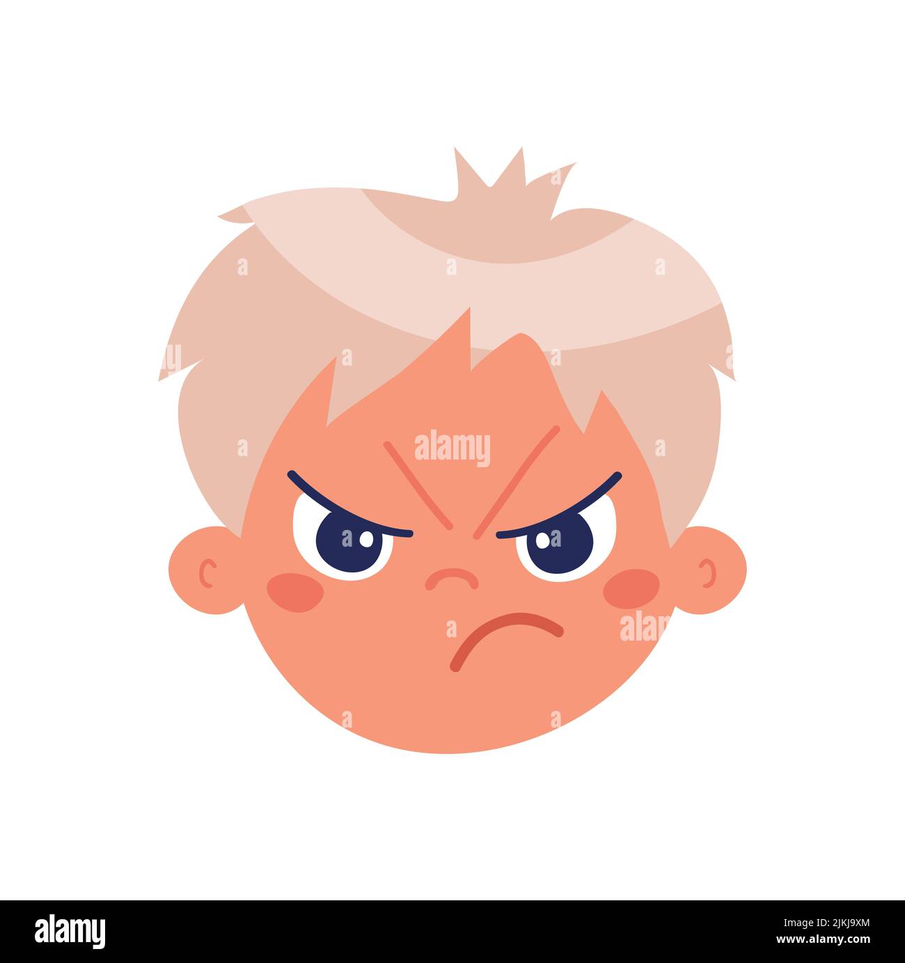 Des frondes de sourcils blonds déplaisantes. Tête d'enfant avec de mauvaises émotions, tristesse, colère, frustration. Illustration vectorielle plate isolée sur fond blanc Illustration de Vecteur