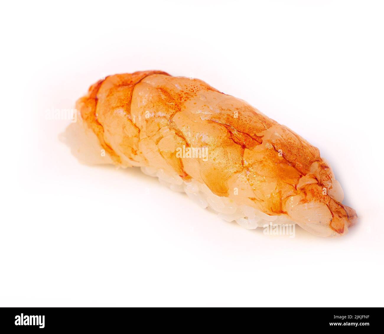 Morceaux de sushi nigiri avec crevettes. Cuisine japonaise traditionnelle, Banque D'Images