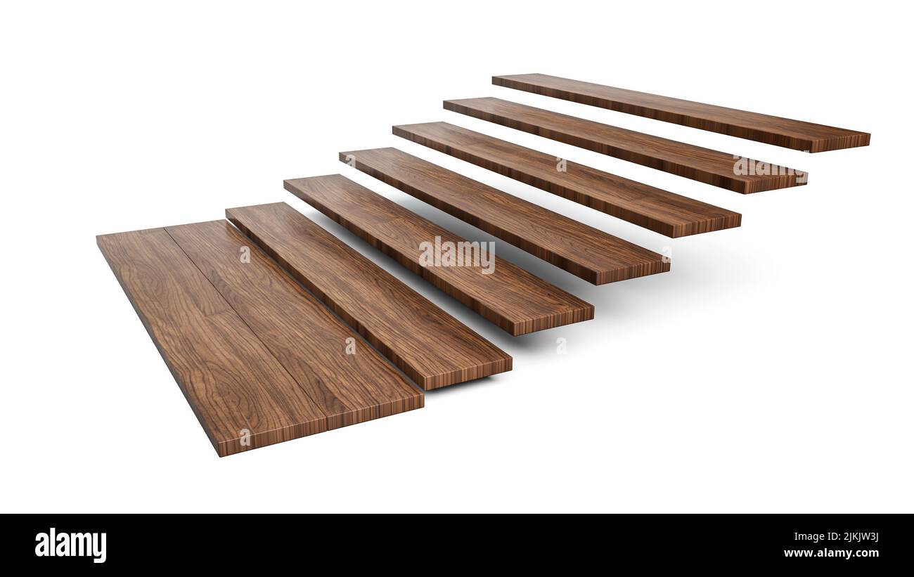 Escaliers de plancher en bois isolé blanc arrière-plan 3D illustration Banque D'Images