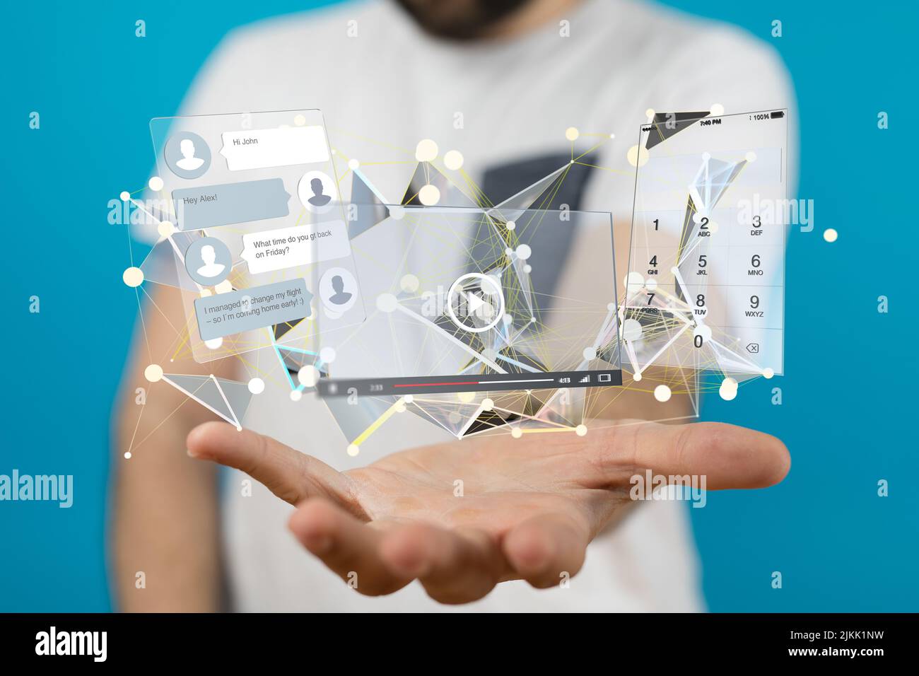 A 3D rendering of developed interface web application in hand Banque D'Images