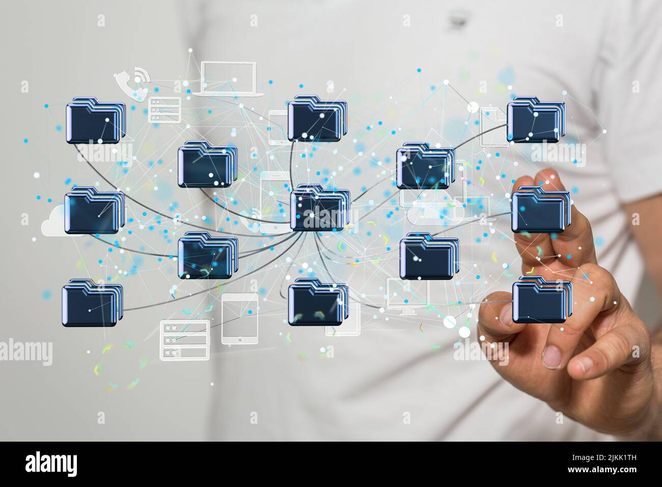 Réseau de stockage de cloud de données à partir de lignes, de triangles et de conception de type particule. Banque D'Images
